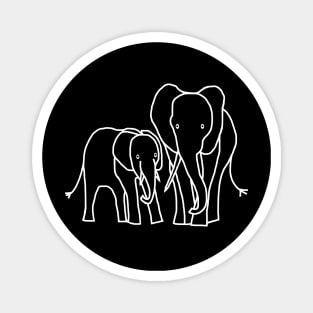 White Line Minimal Design Little Elephant and Big Elephant Magnet